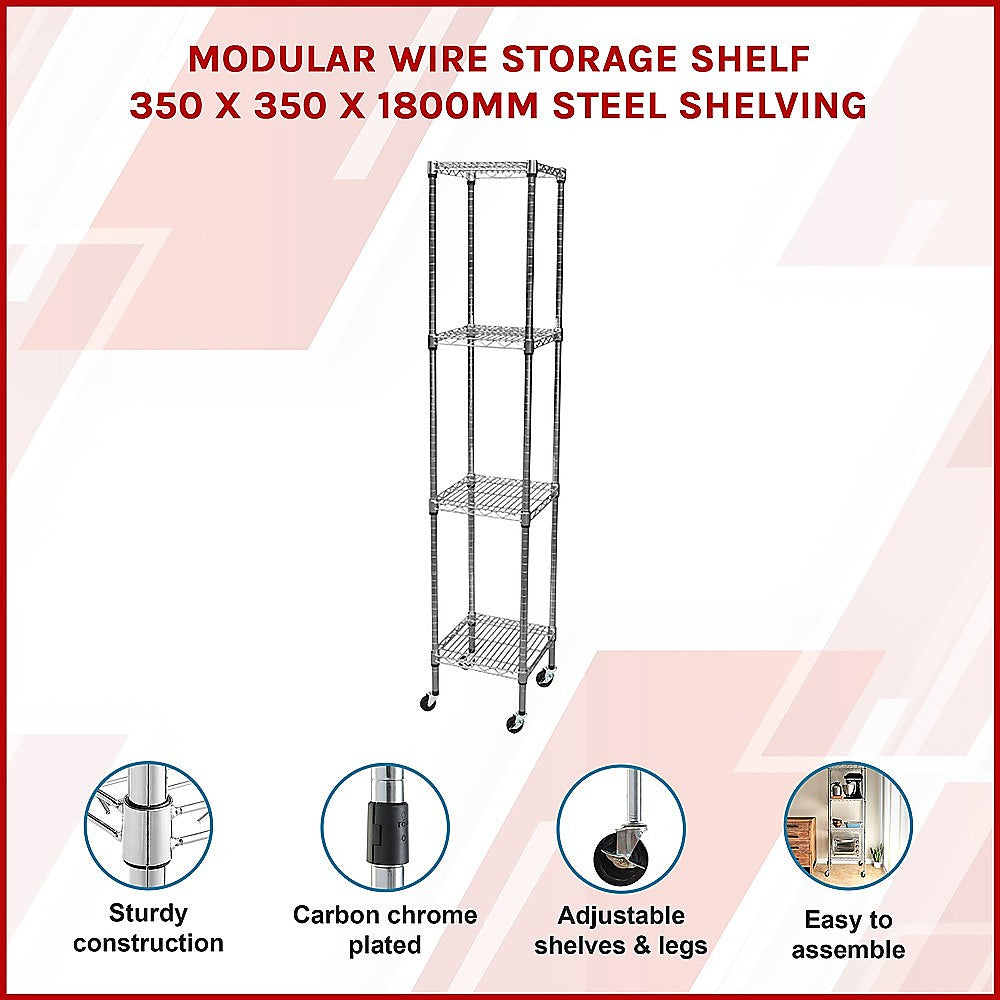 Modular Wire Storage Shelf 350 x 350 x 1800mm Steel Shelving 3