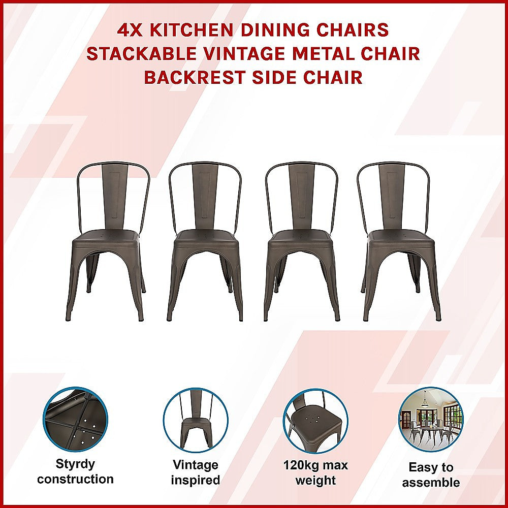 4x Kitchen Dining Chairs Stackable Vintage Metal Chair Backrest Side Chair 3