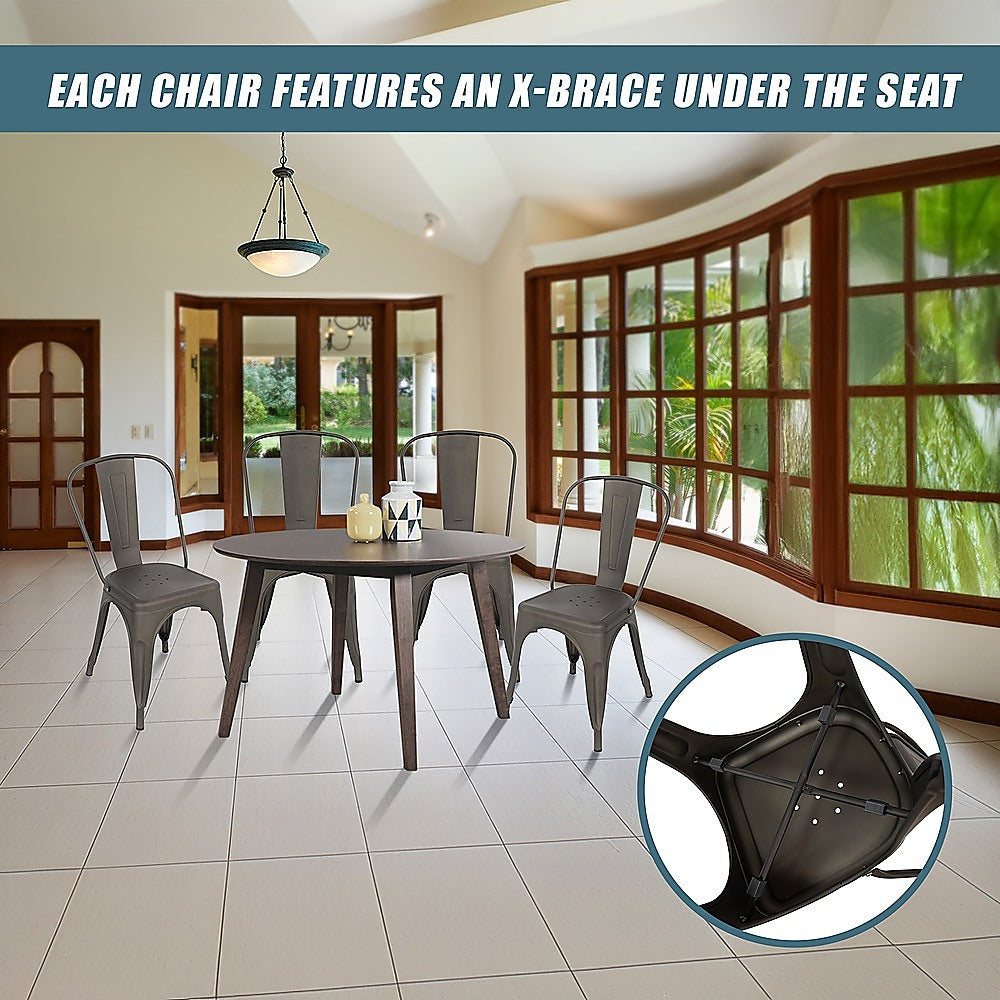 4x Kitchen Dining Chairs Stackable Vintage Metal Chair Backrest Side Chair 8