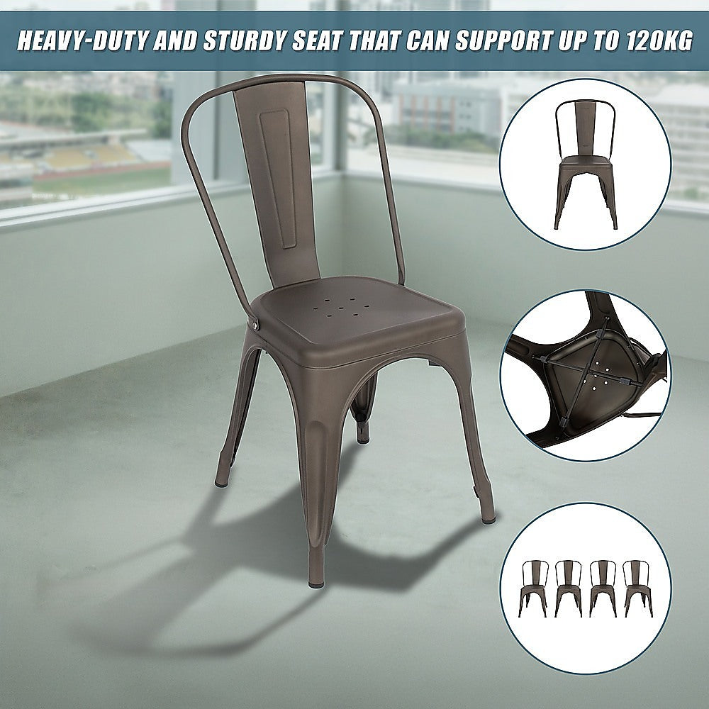 4x Kitchen Dining Chairs Stackable Vintage Metal Chair Backrest Side Chair 9