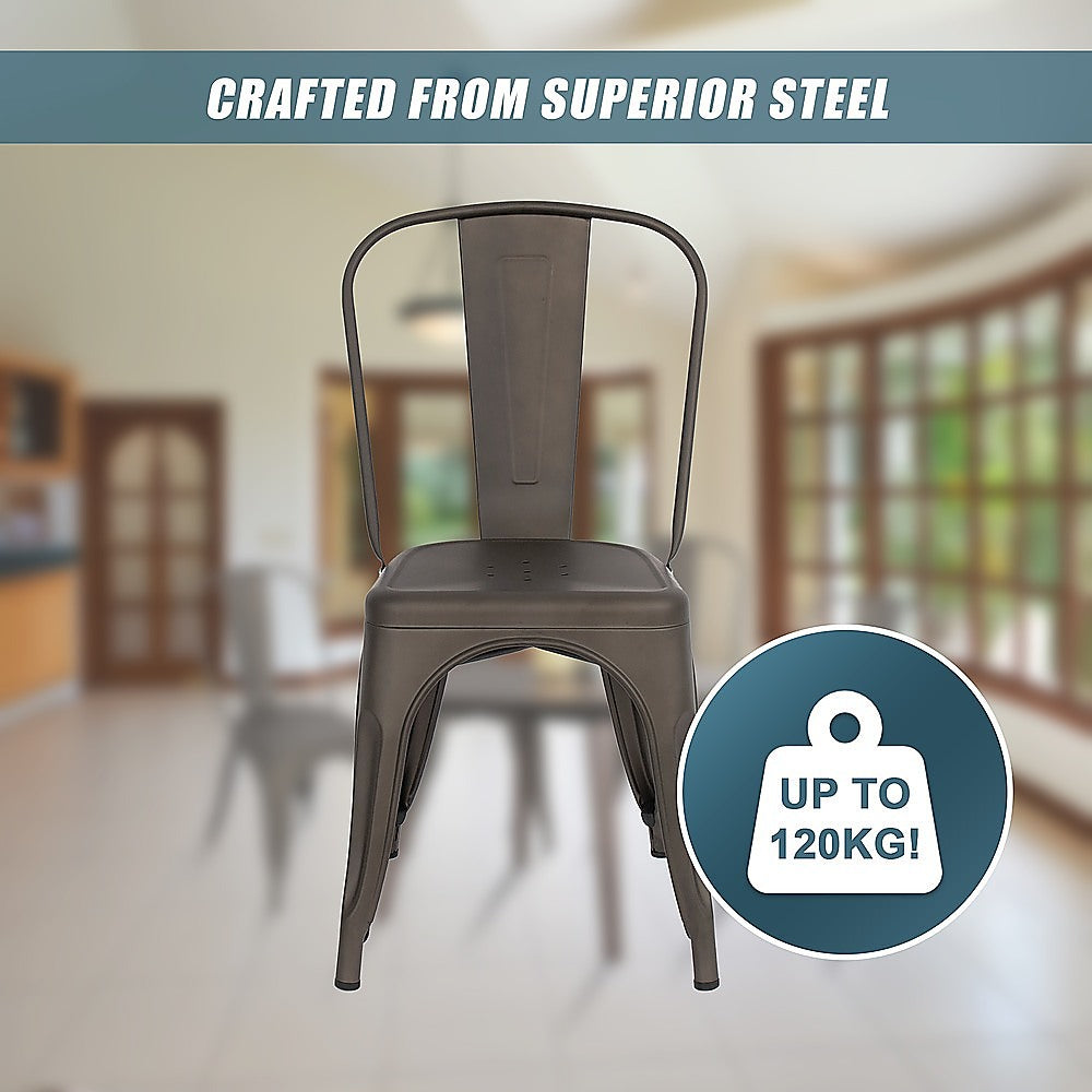 4x Kitchen Dining Chairs Stackable Vintage Metal Chair Backrest Side Chair 10