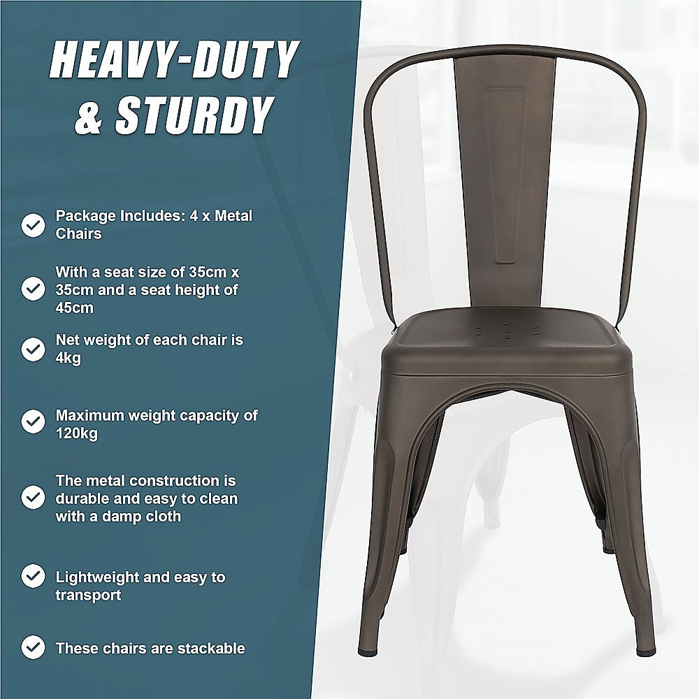 4x Kitchen Dining Chairs Stackable Vintage Metal Chair Backrest Side Chair 11