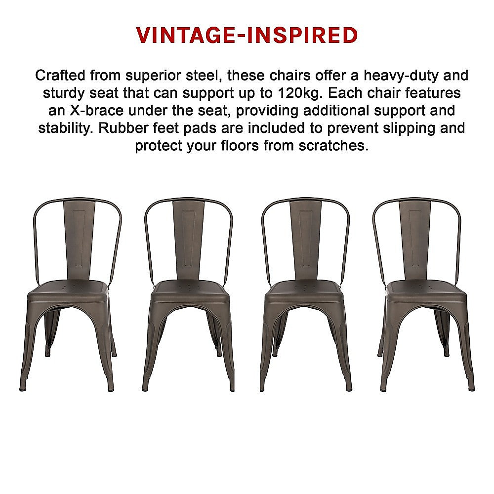 4x Kitchen Dining Chairs Stackable Vintage Metal Chair Backrest Side Chair 12
