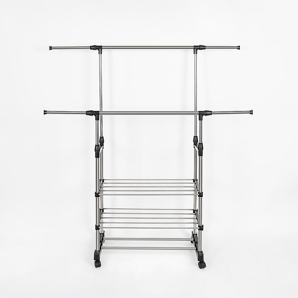 Heavy Duty Commercial Garment Rack Double Bar Rolling Collapsible Clothing Shelf 4