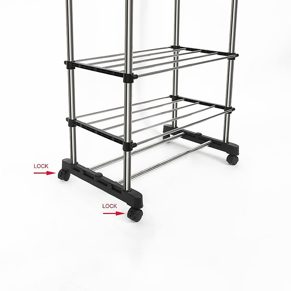 Heavy Duty Commercial Garment Rack Double Bar Rolling Collapsible Clothing Shelf 5