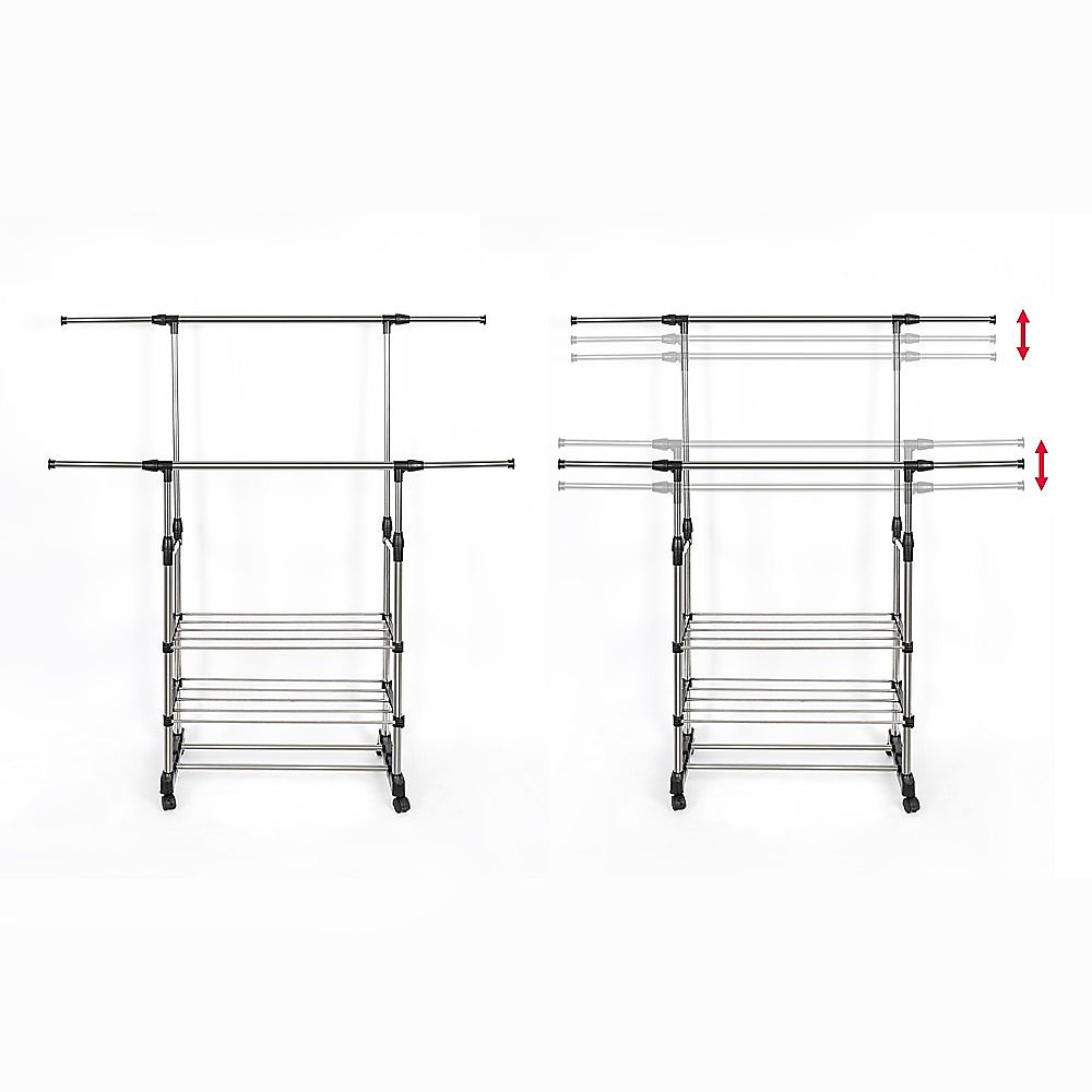 Heavy Duty Commercial Garment Rack Double Bar Rolling Collapsible Clothing Shelf 6