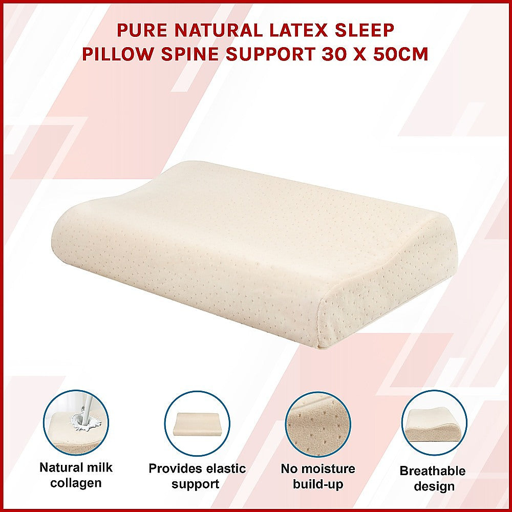 Pure Natural Latex Sleep Pillow Spine Support 30 x 50cm 3