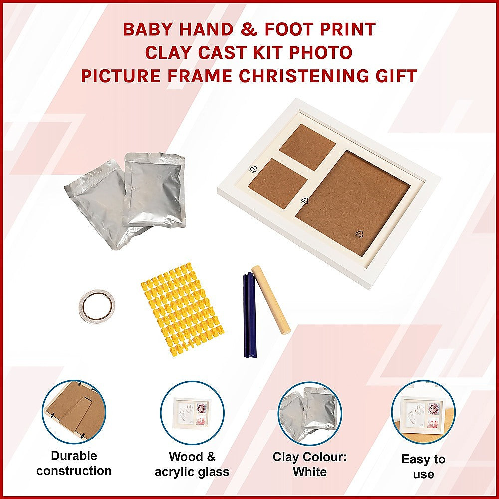 Baby Hand & Foot Print Clay Cast Kit Photo Picture Frame Christening Gift 3