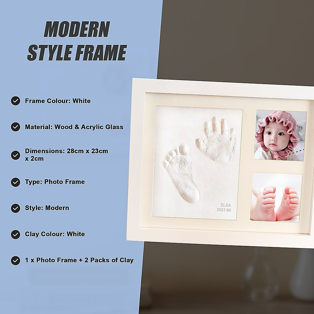Baby Hand & Foot Print Clay Cast Kit Photo Picture Frame Christening Gift 9