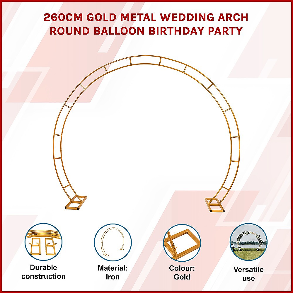 260cm Gold Metal Wedding Arch Round Balloon Birthday Party 3