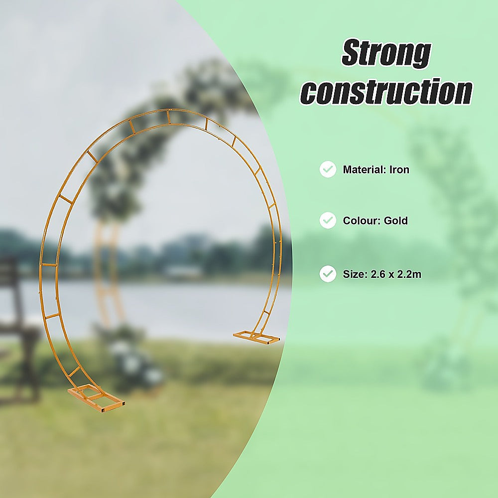 260cm Gold Metal Wedding Arch Round Balloon Birthday Party 8