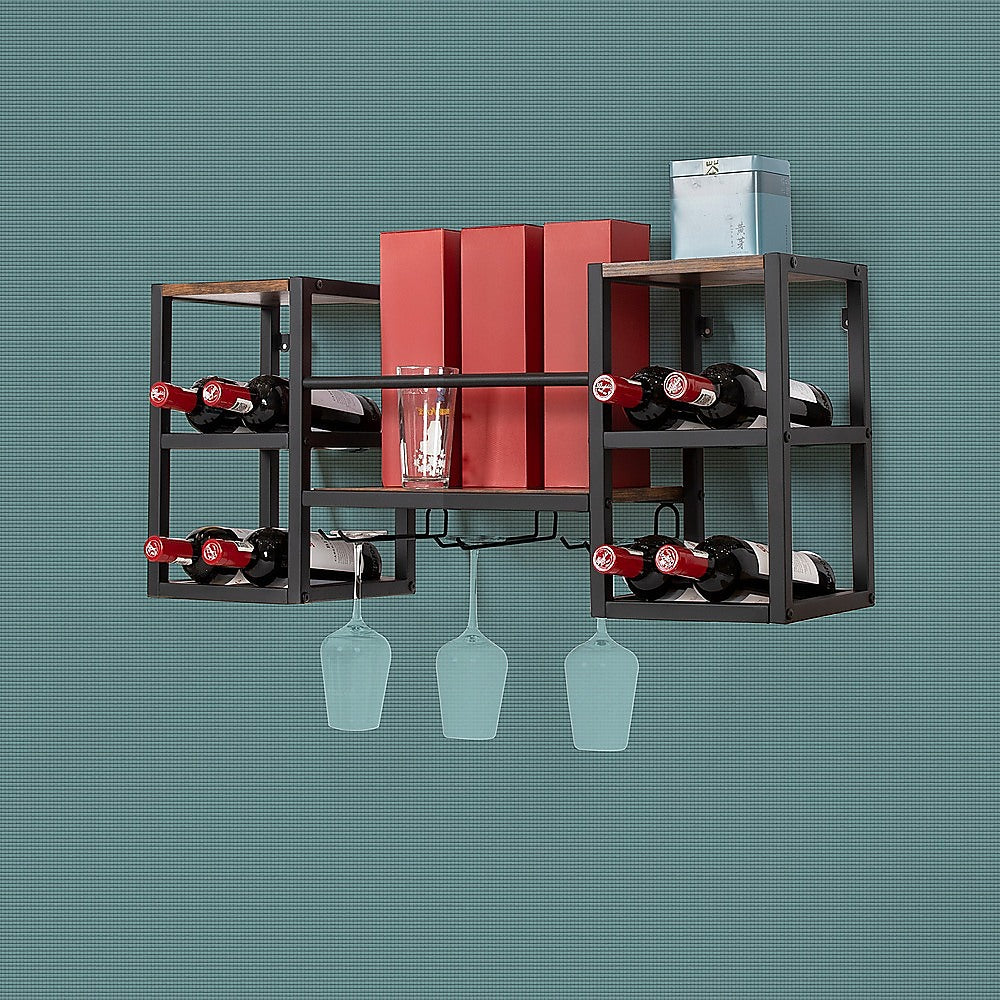 Wall Mounted Wine Rack 3 Stem Glass Holder Storage Organiser 6