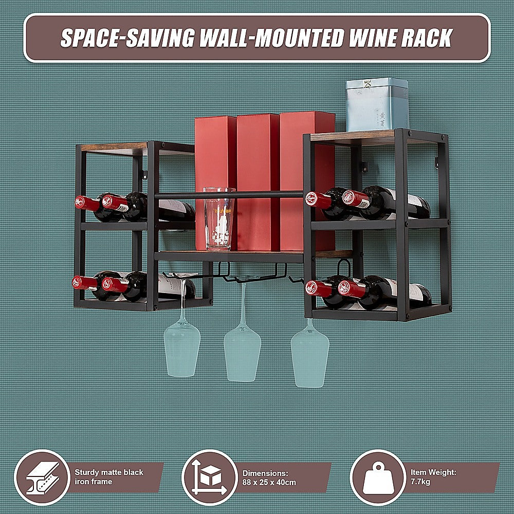 Wall Mounted Wine Rack 3 Stem Glass Holder Storage Organiser 8