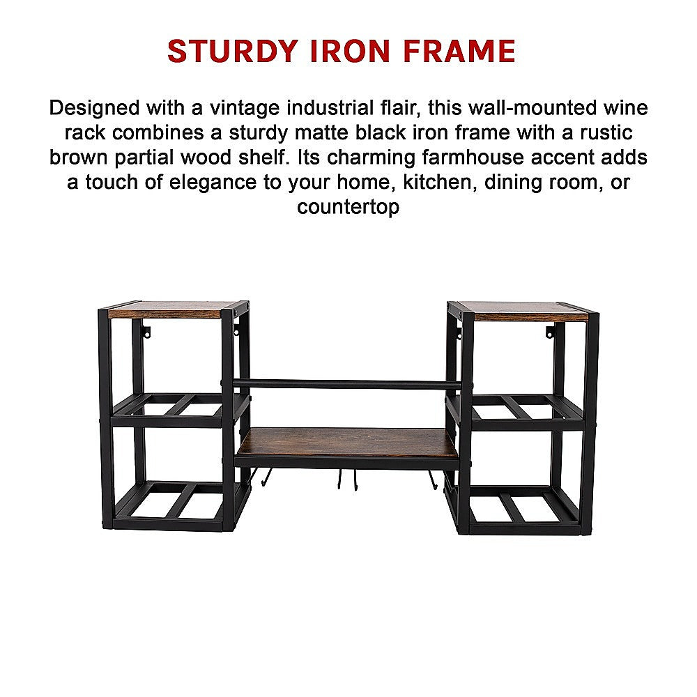 Wall Mounted Wine Rack 3 Stem Glass Holder Storage Organiser 10