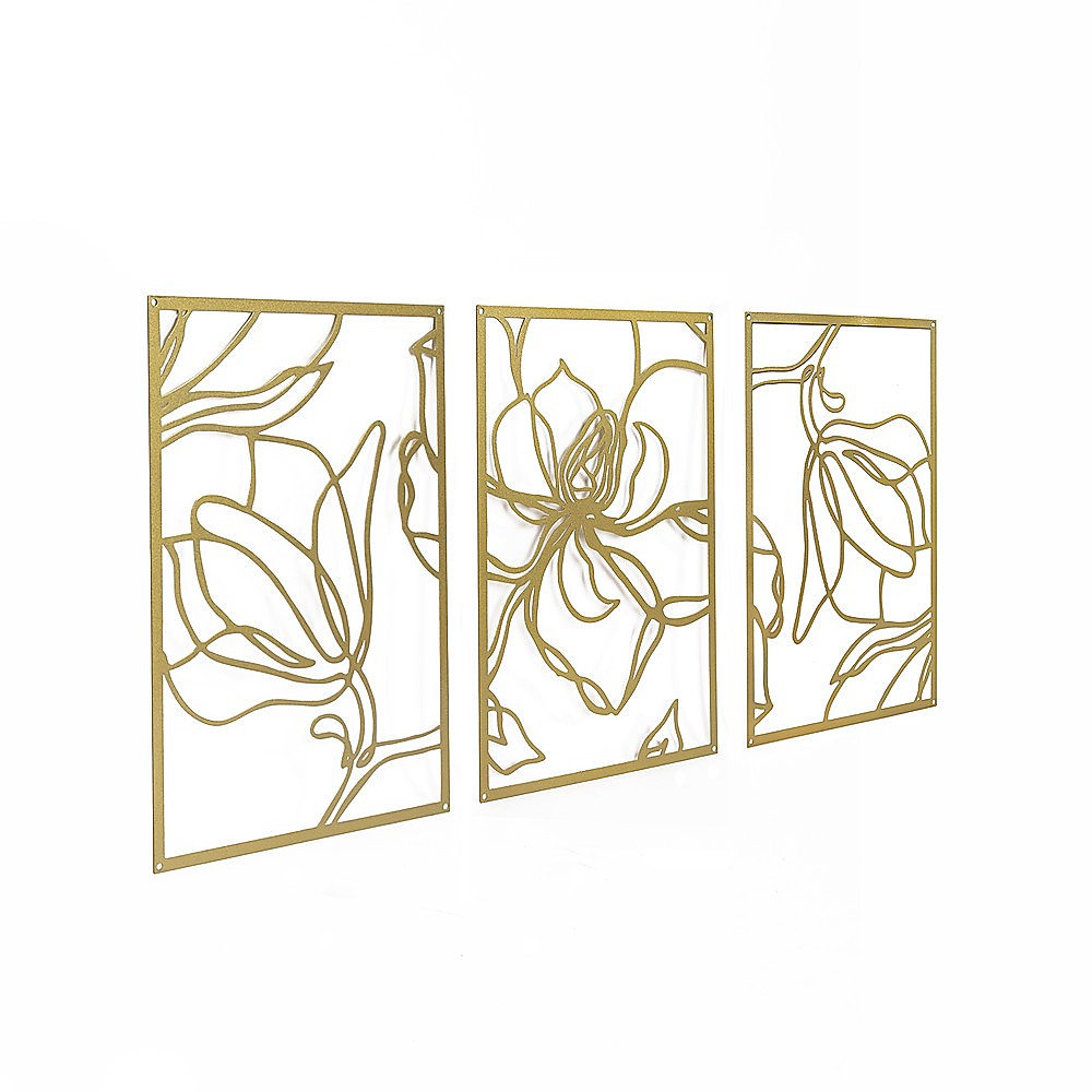3 Piece Gold Flower Metal Wall Decor Abstract Floral Aesthetic Set of 3 4