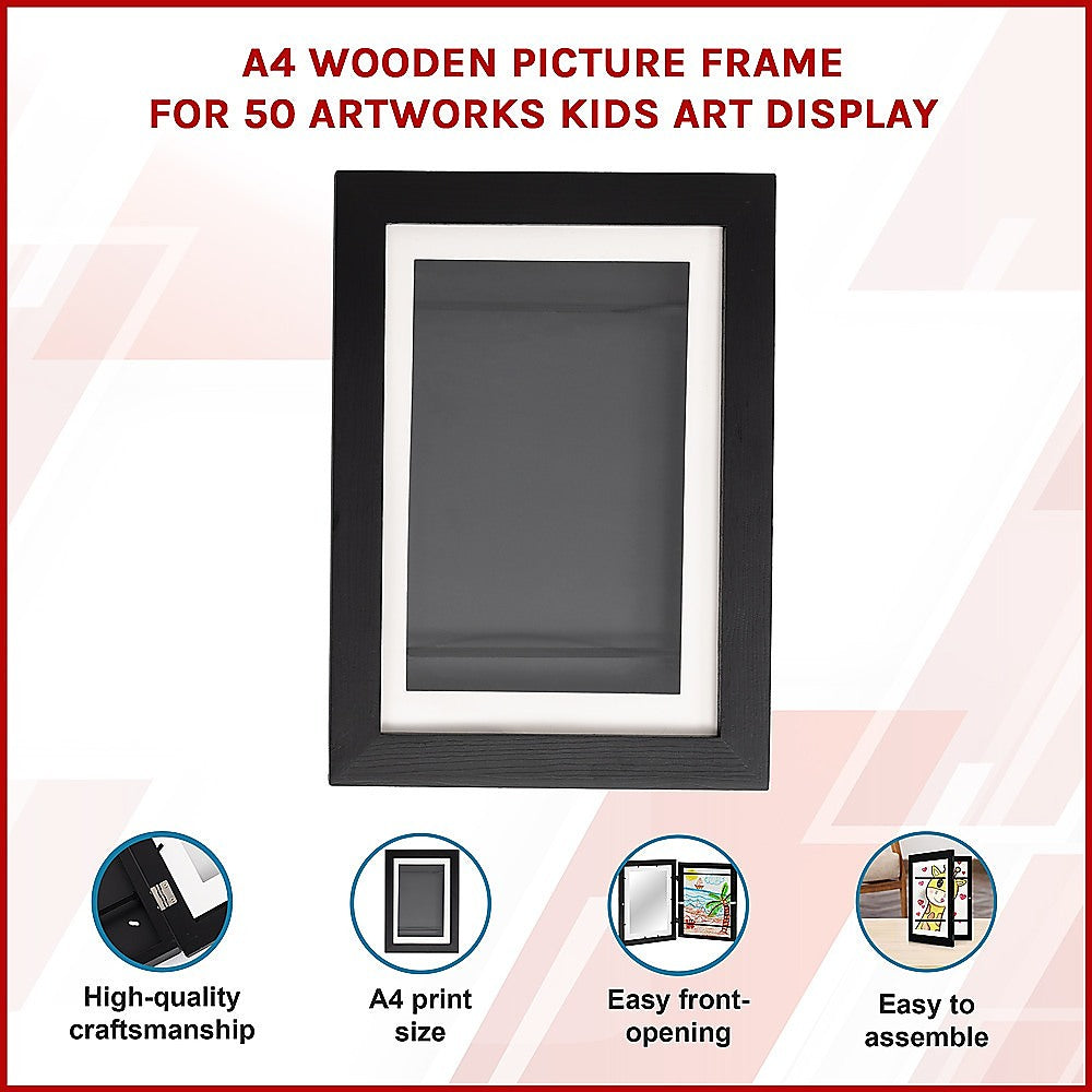 A4 Wooden Picture Frame For 50 Artworks Kids Art Display 3