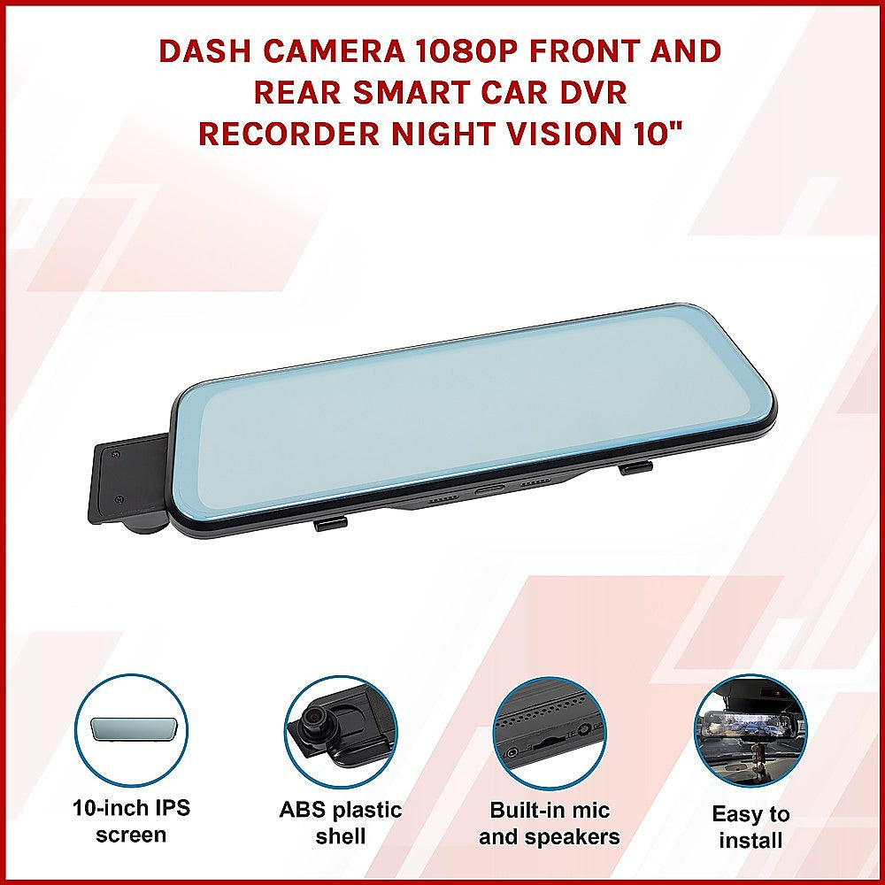 Dash Camera 1080P Front and Rear Smart Car DVR Recorder Night Vision 10" 3
