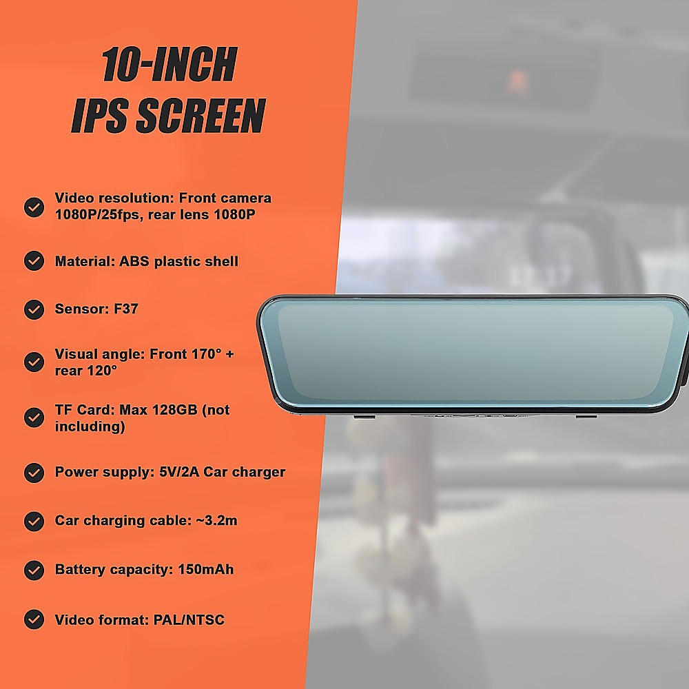 Dash Camera 1080P Front and Rear Smart Car DVR Recorder Night Vision 10" 12