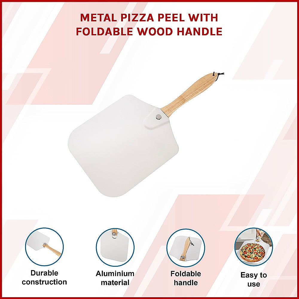 Metal Pizza Peel with Foldable Wood Handle 3