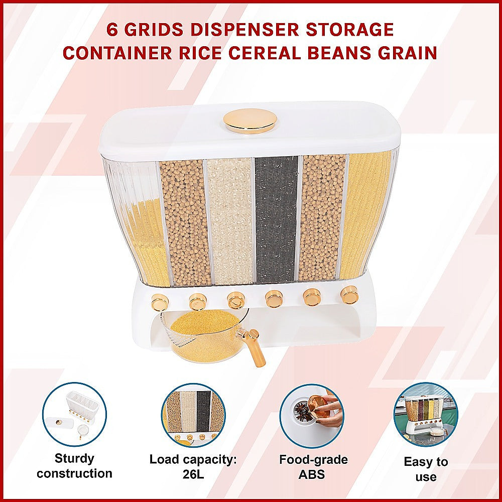 6 Grids Dispenser Storage Container Rice Cereal Beans Grain 3