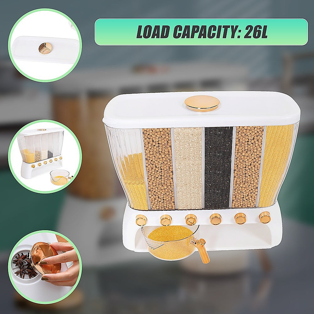 6 Grids Dispenser Storage Container Rice Cereal Beans Grain 7