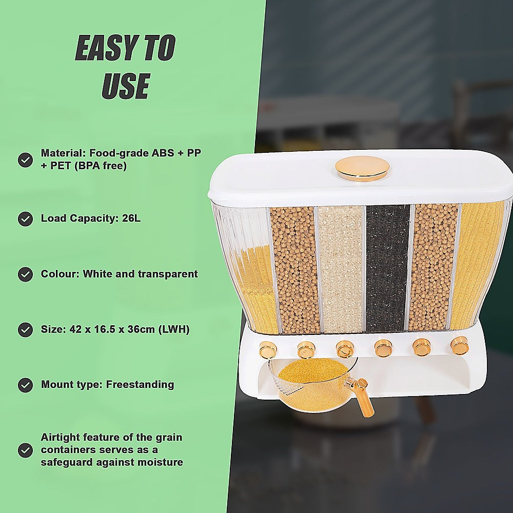 6 Grids Dispenser Storage Container Rice Cereal Beans Grain 9