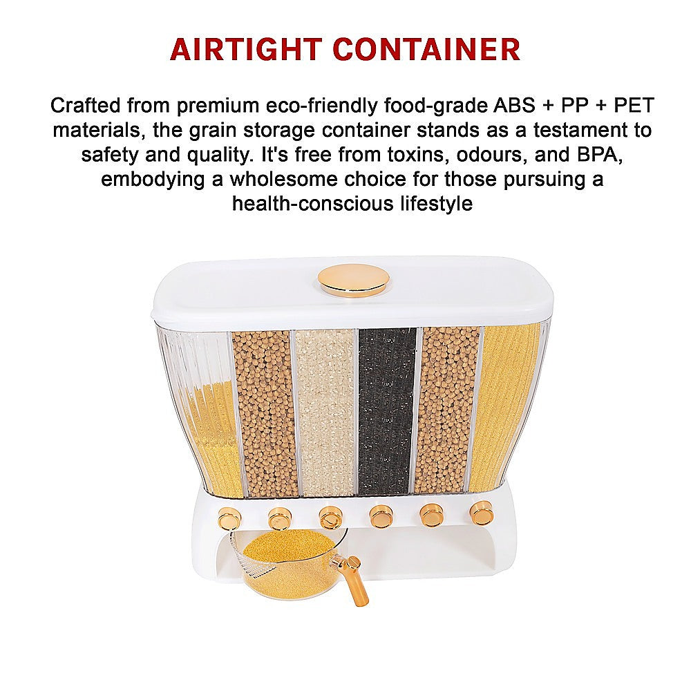 6 Grids Dispenser Storage Container Rice Cereal Beans Grain 10