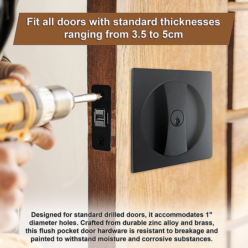 2x Contemporary Entry Square Pocket Door Hardware with Key 4