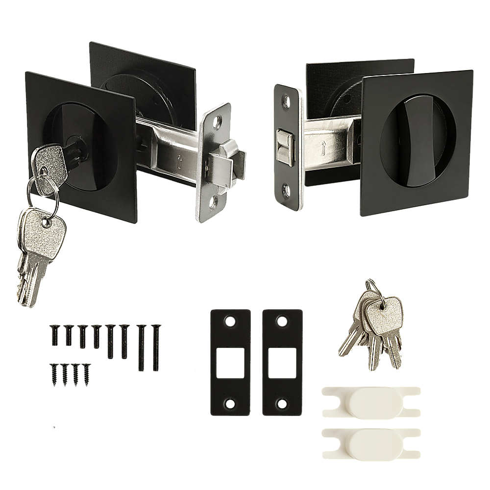 2x Contemporary Entry Square Pocket Door Hardware with Key 6
