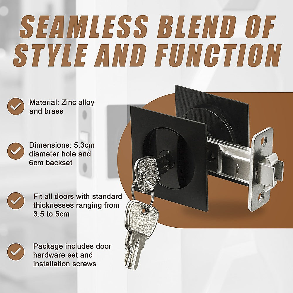 2x Contemporary Entry Square Pocket Door Hardware with Key 7
