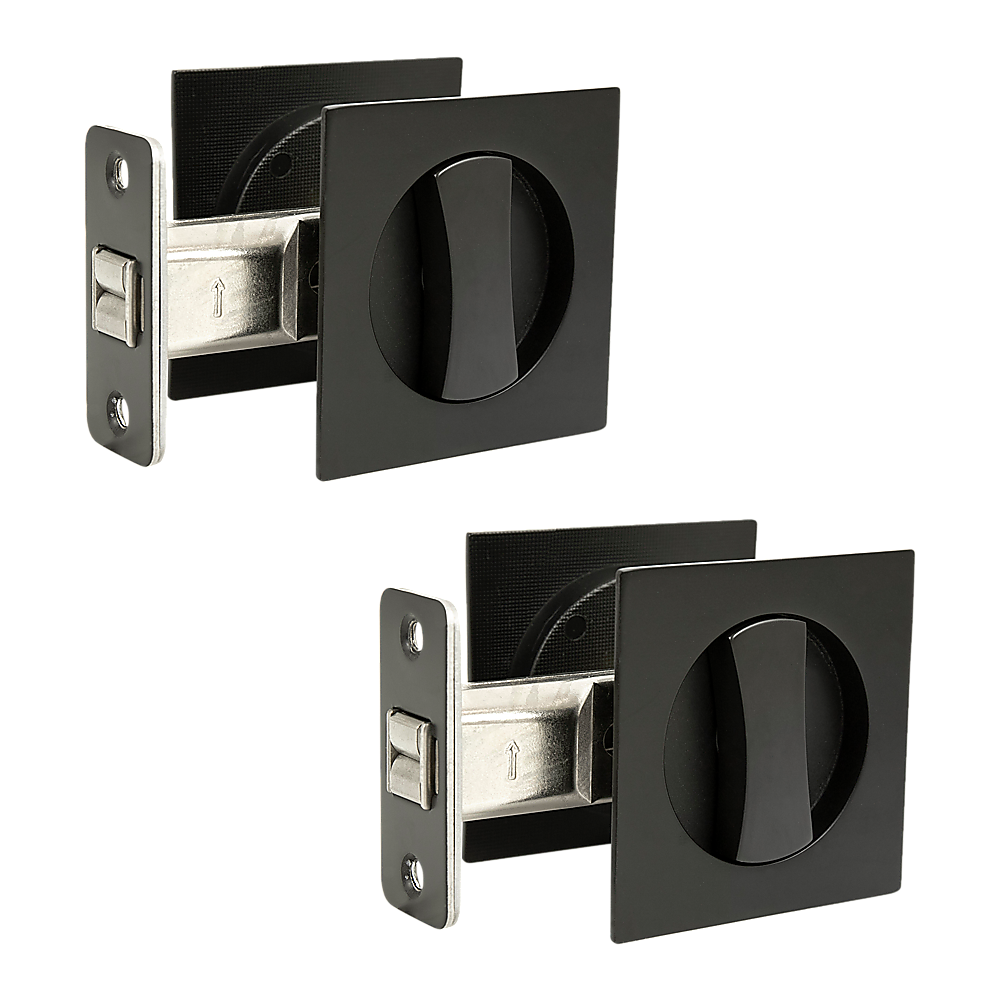 2x Contemporary Entry Square Pocket Door Hardware with Key 8