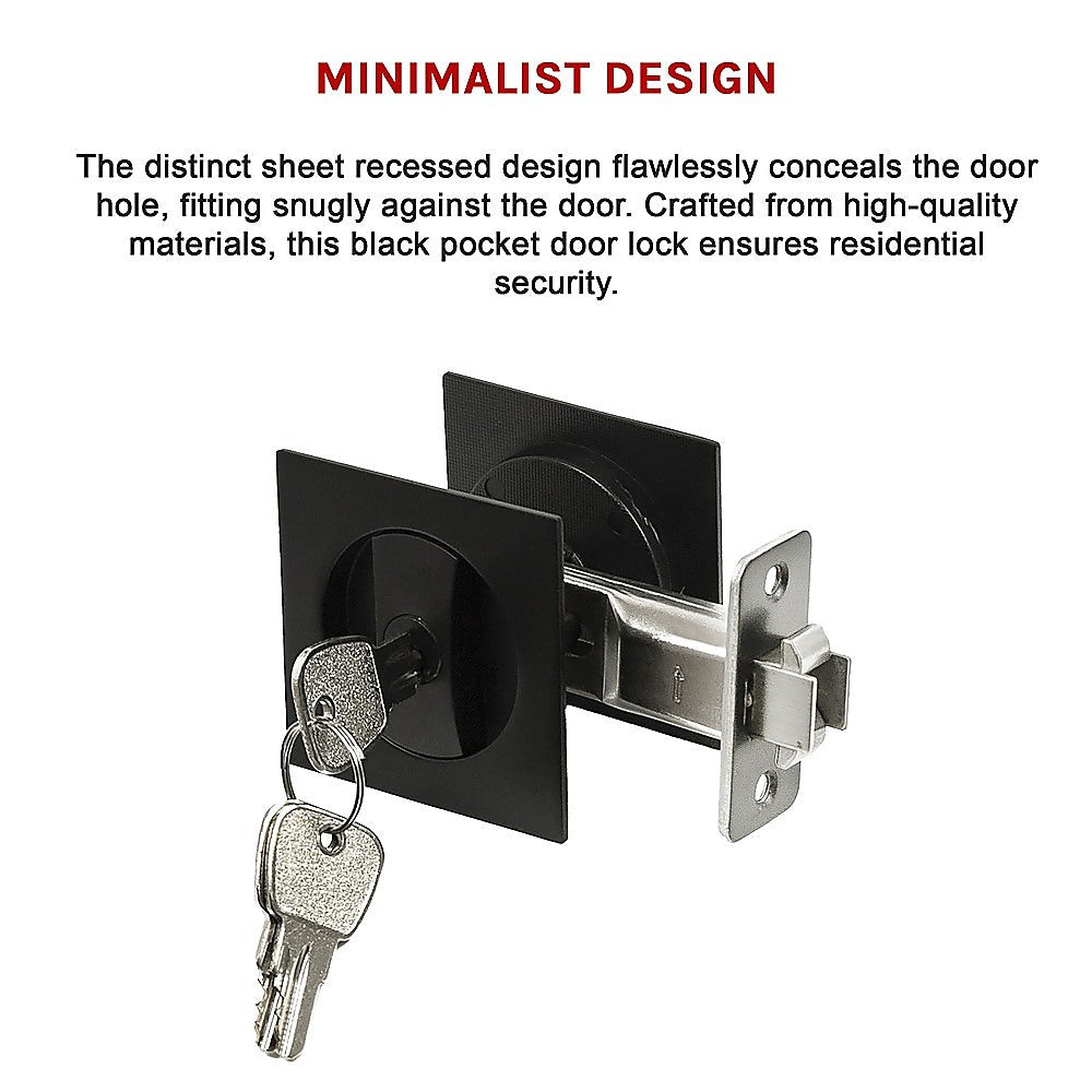 2x Contemporary Entry Square Pocket Door Hardware with Key 9