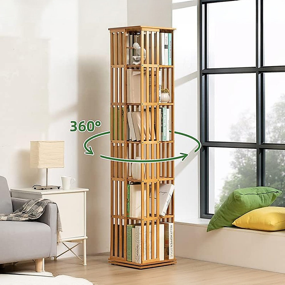 360 Rotating Bookshelf Bamboo Storage Display Rack Shelving in Wood 4