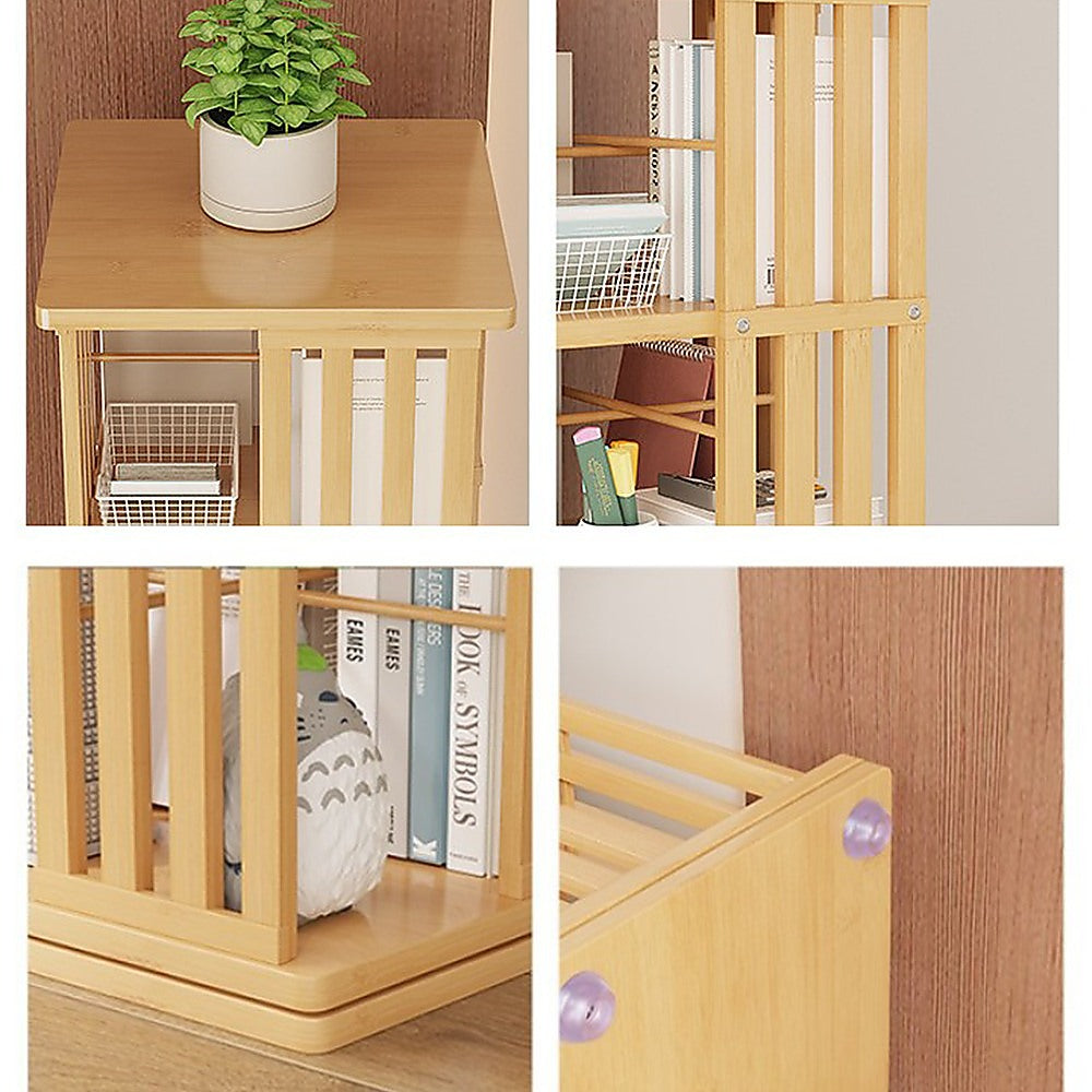 360 Rotating Bookshelf Bamboo Storage Display Rack Shelving in Wood 8