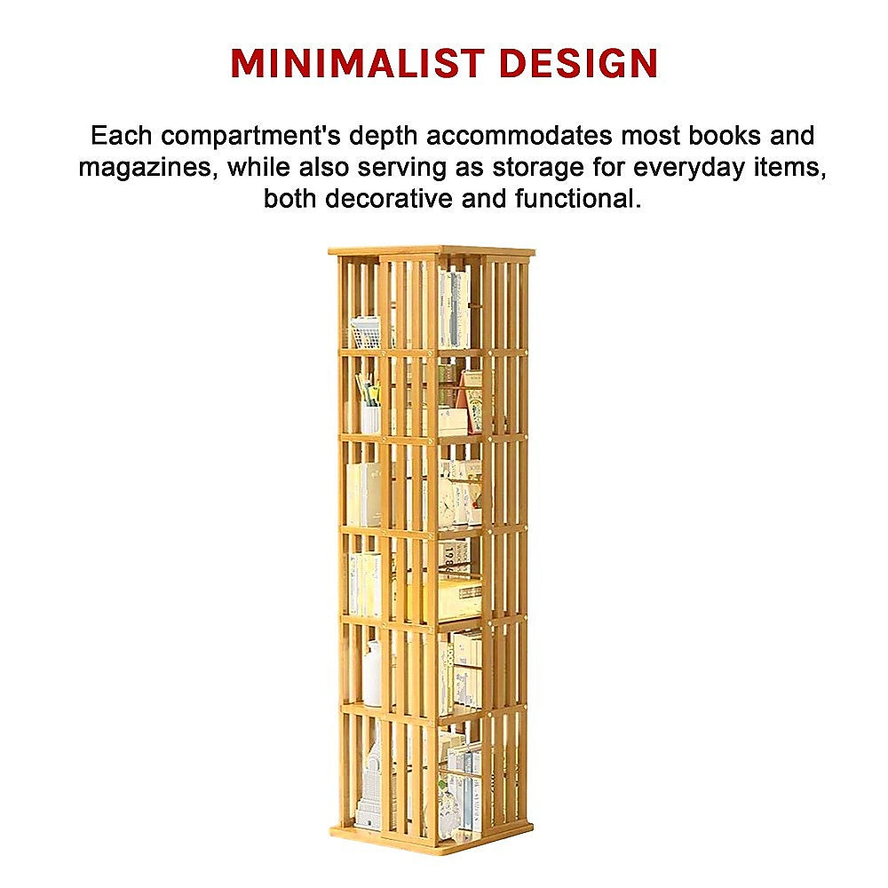360 Rotating Bookshelf Bamboo Storage Display Rack Shelving in Wood 11
