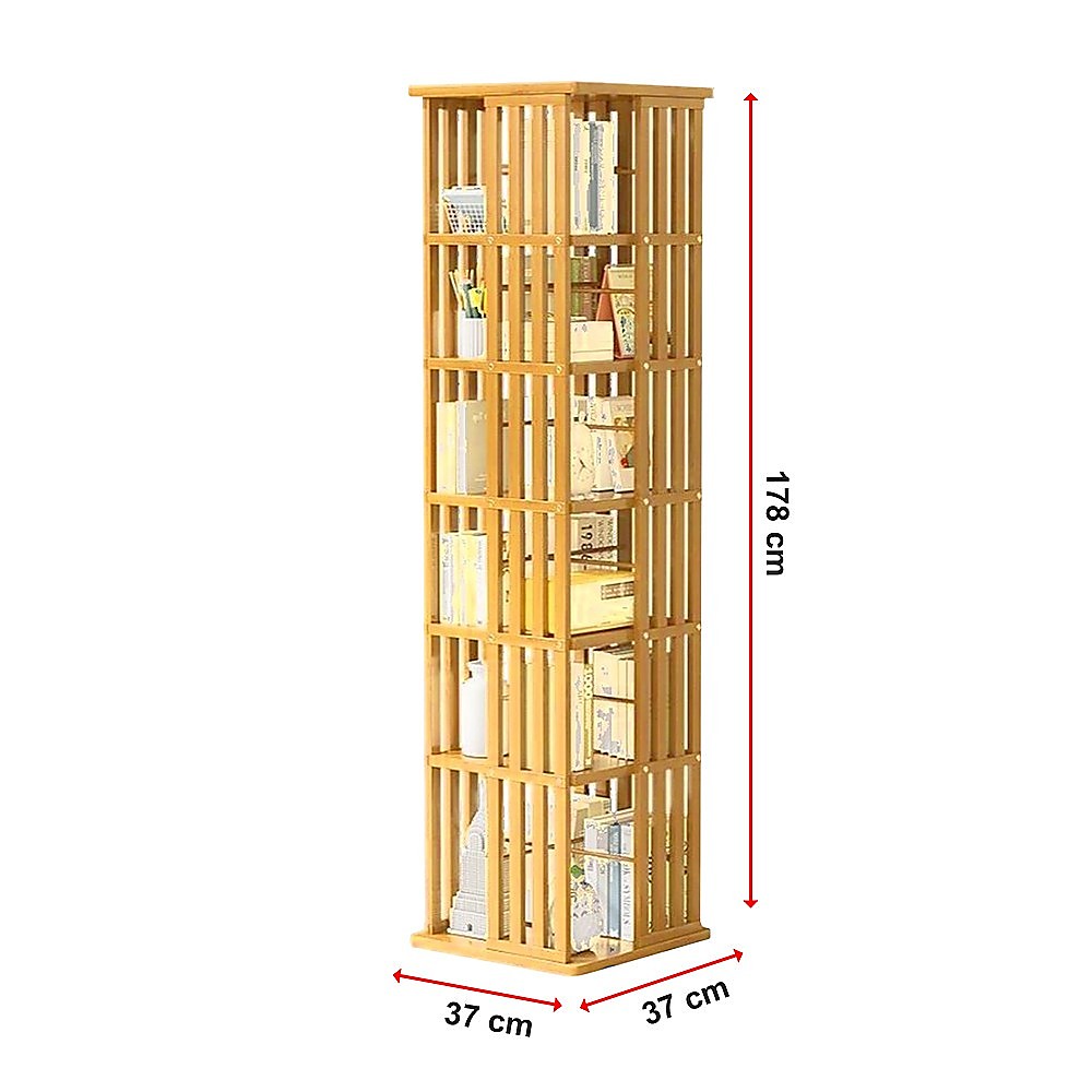 360 Rotating Bookshelf Bamboo Storage Display Rack Shelving in Wood 12
