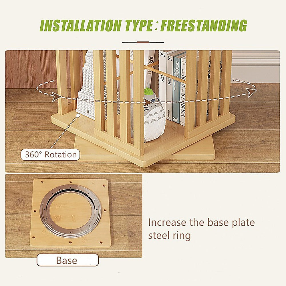 360 Rotating Bookshelf Bamboo Storage Display Rack Shelving in Wood 7