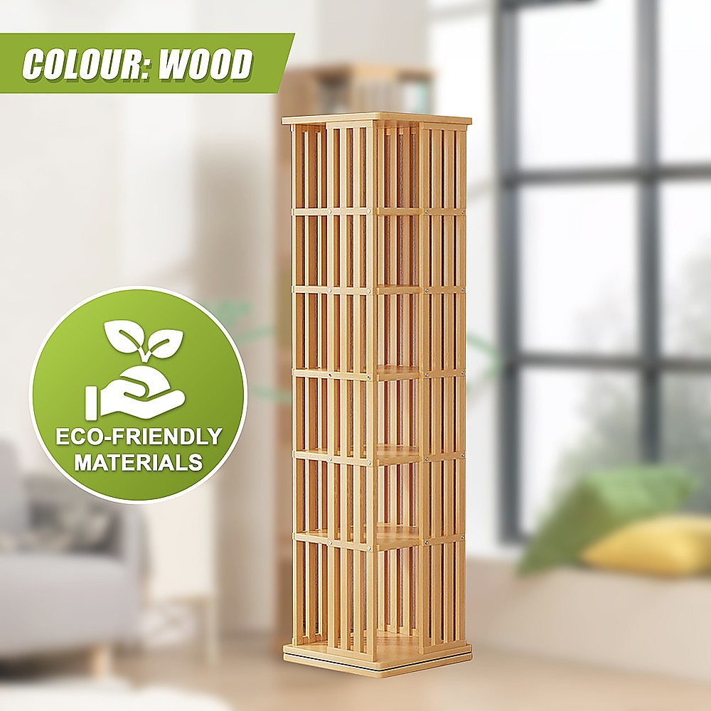 360 Rotating Bookshelf Bamboo Storage Display Rack Shelving in Wood 9
