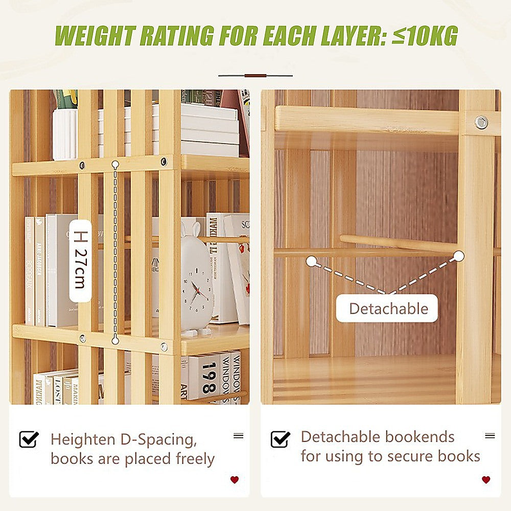 360 Rotating Bookshelf Bamboo Storage Display Rack Shelving in Wood 6