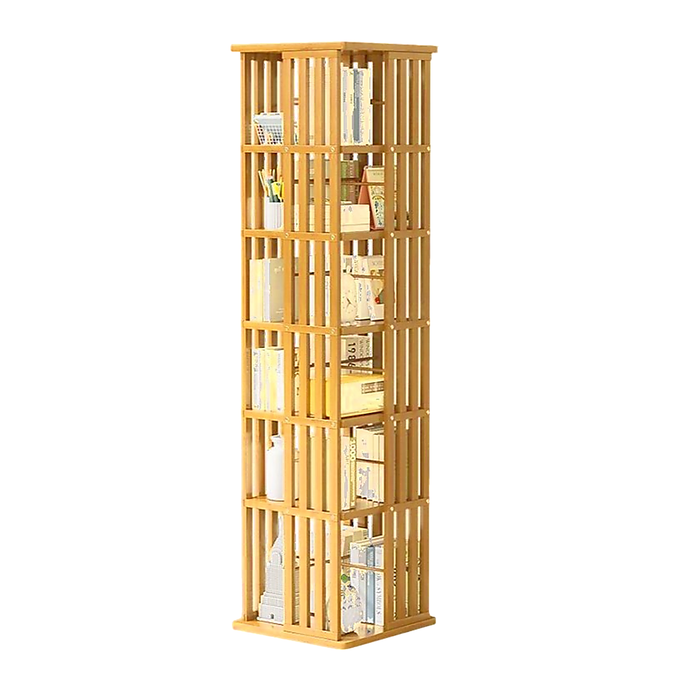 360 Rotating Bookshelf Bamboo Storage Display Rack Shelving in Wood 5