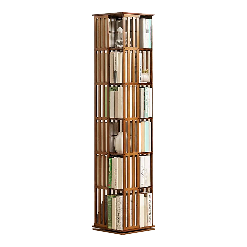 360 Rotating Bookshelf Bamboo Storage Display Rack Shelving in Dark Wood 5