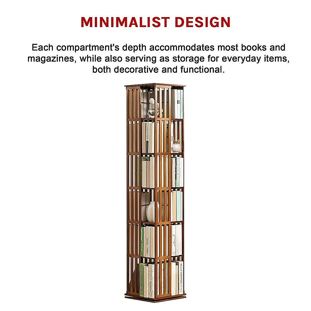 360 Rotating Bookshelf Bamboo Storage Display Rack Shelving in Dark Wood 11