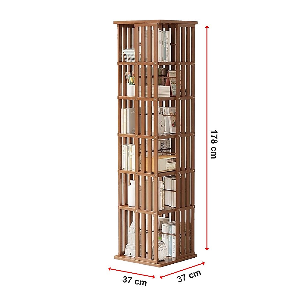 360 Rotating Bookshelf Bamboo Storage Display Rack Shelving in Dark Wood 12