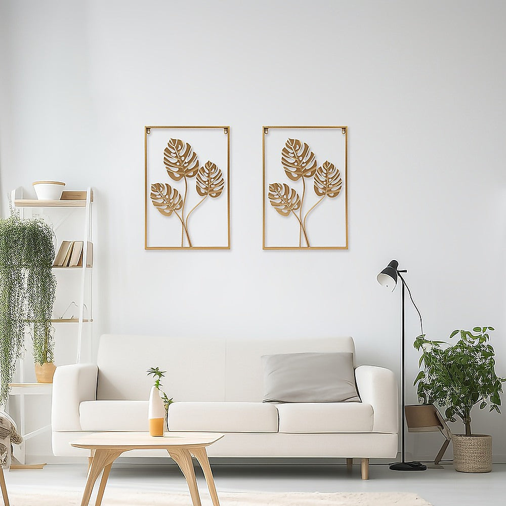 Metal Wall Picture with Leaves 40 x 60 cm Golden Decoration 3