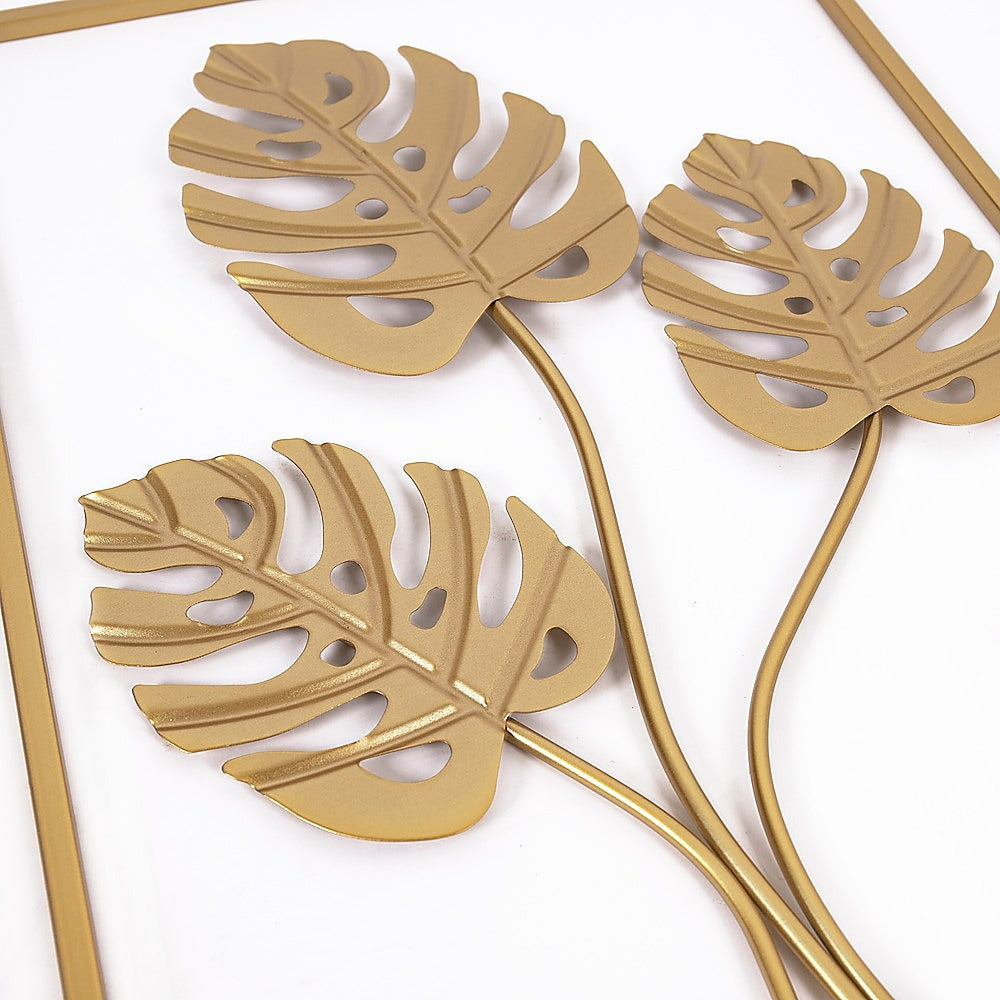 Metal Wall Picture with Leaves 40 x 60 cm Golden Decoration 4