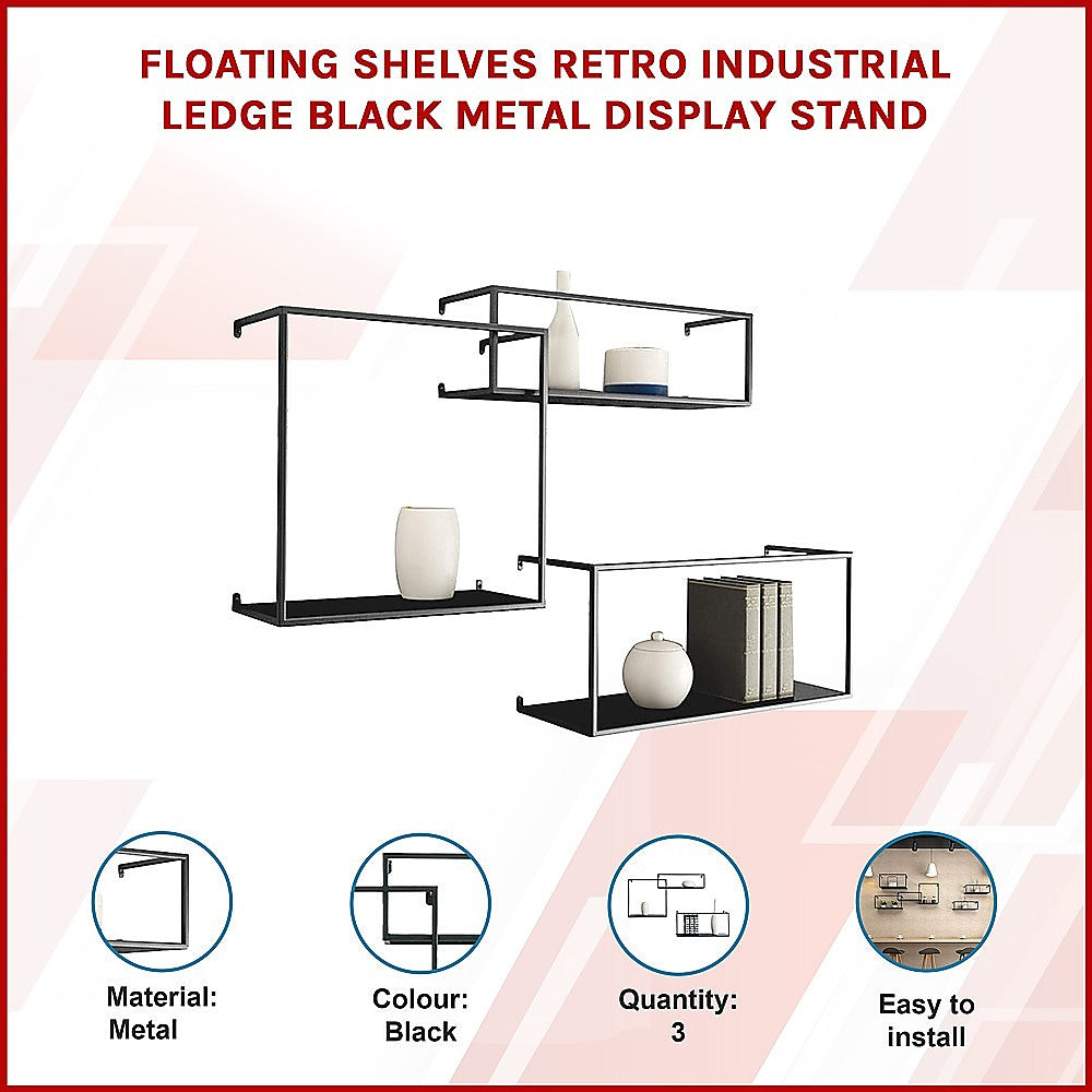 Floating Shelves Retro Industrial Ledge Black Metal Display Stand 3