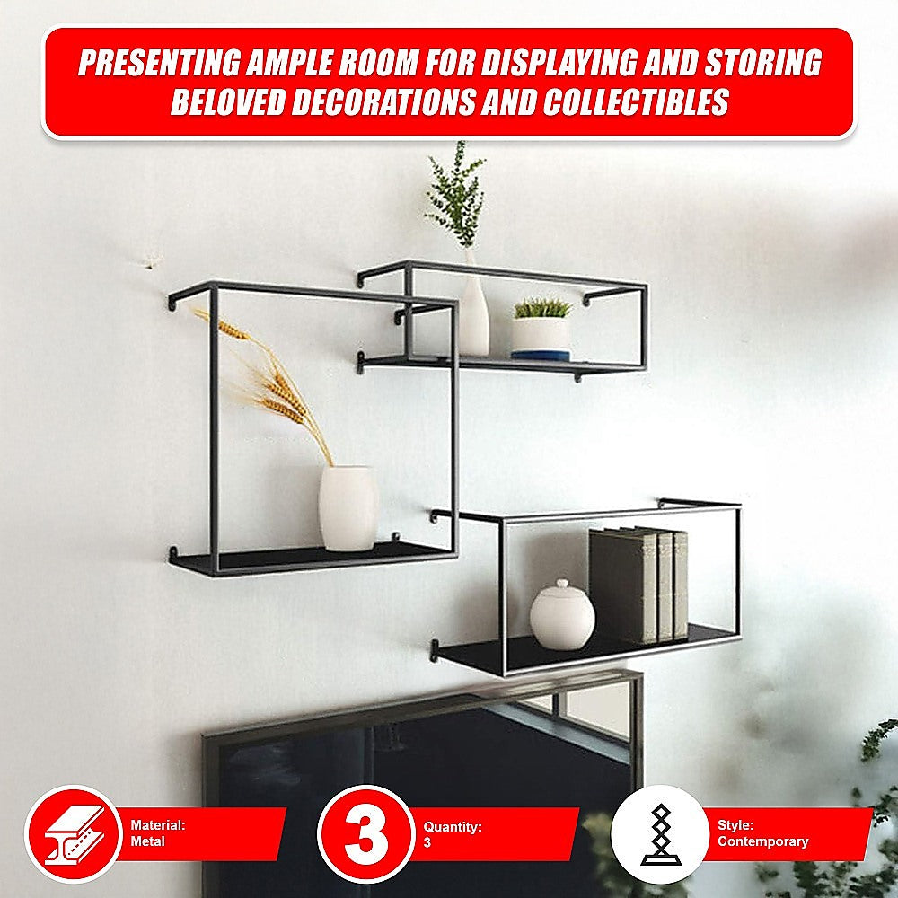 Floating Shelves Retro Industrial Ledge Black Metal Display Stand 7
