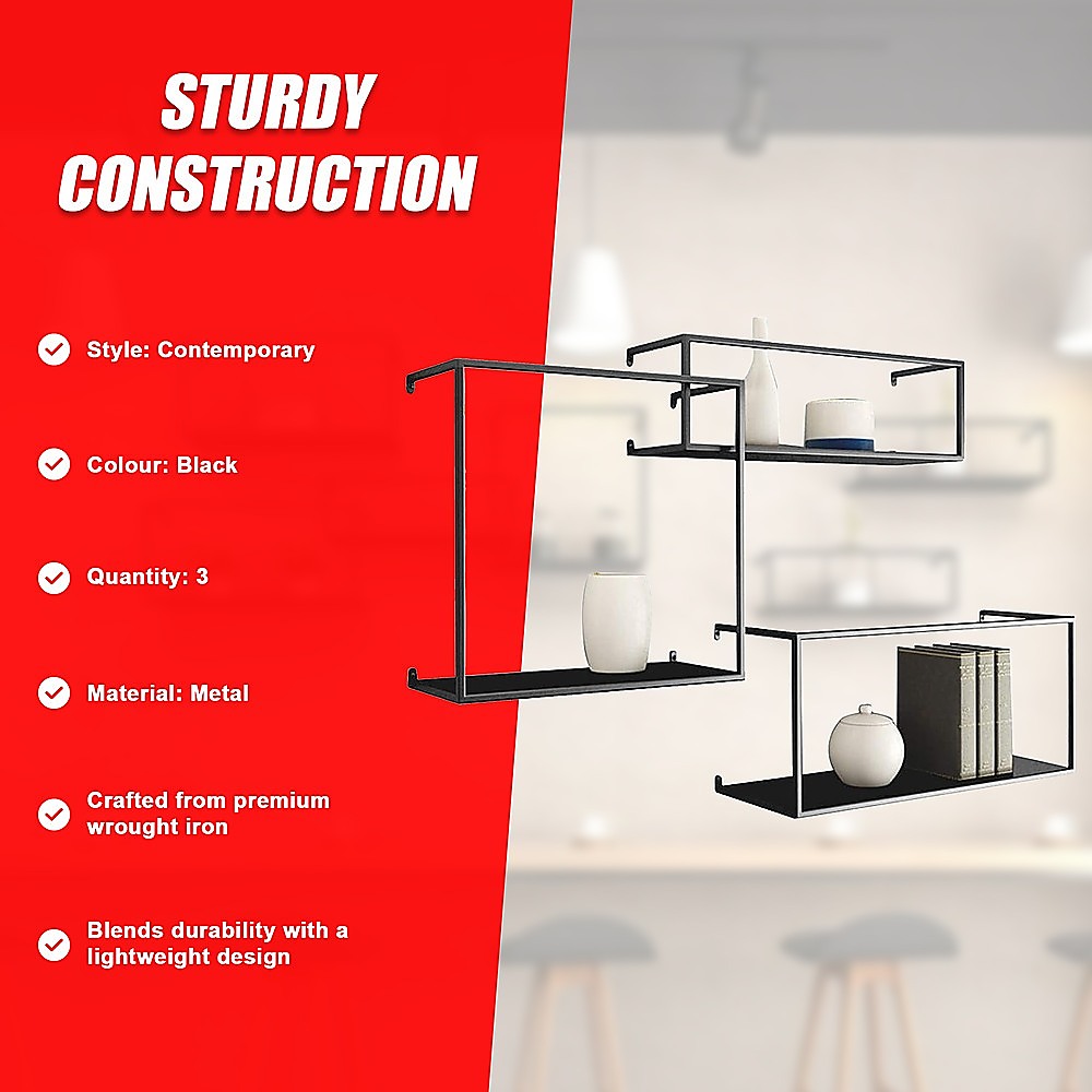 Floating Shelves Retro Industrial Ledge Black Metal Display Stand 8