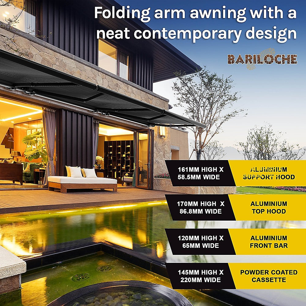 5.0m x 3.0m Retractable Folding Arm Awning Heavy Duty Full Cassette Motorised 4