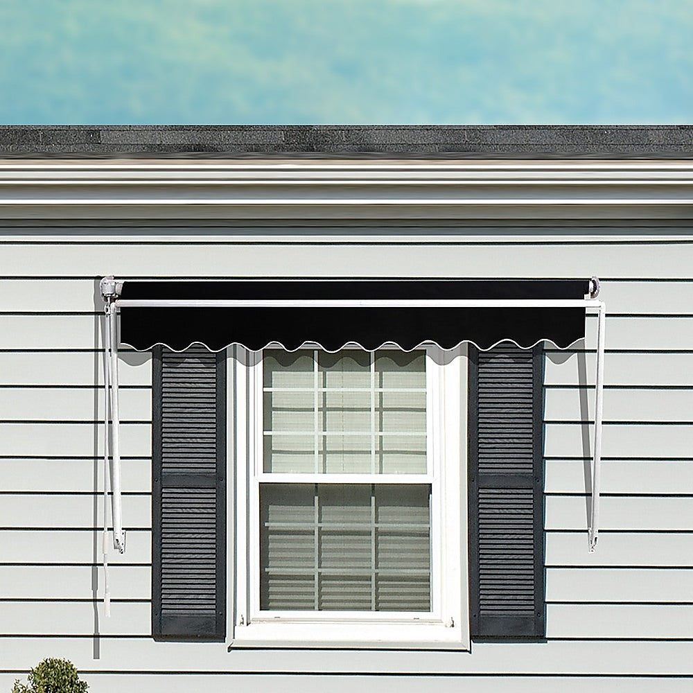 Retractable Fixed Pivot Arm Window Awning Patio Garden Blinds 2.4m x 2.1m Black 5